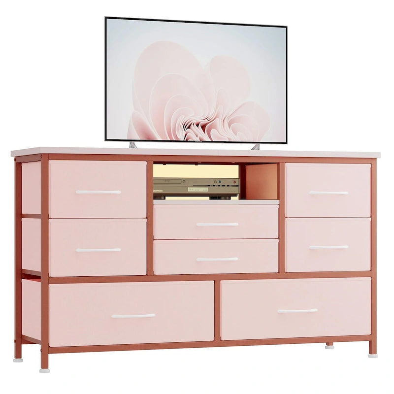 Commode à 8 tiroirs Meuble TV avec prise de courant et LED RVB – 55"