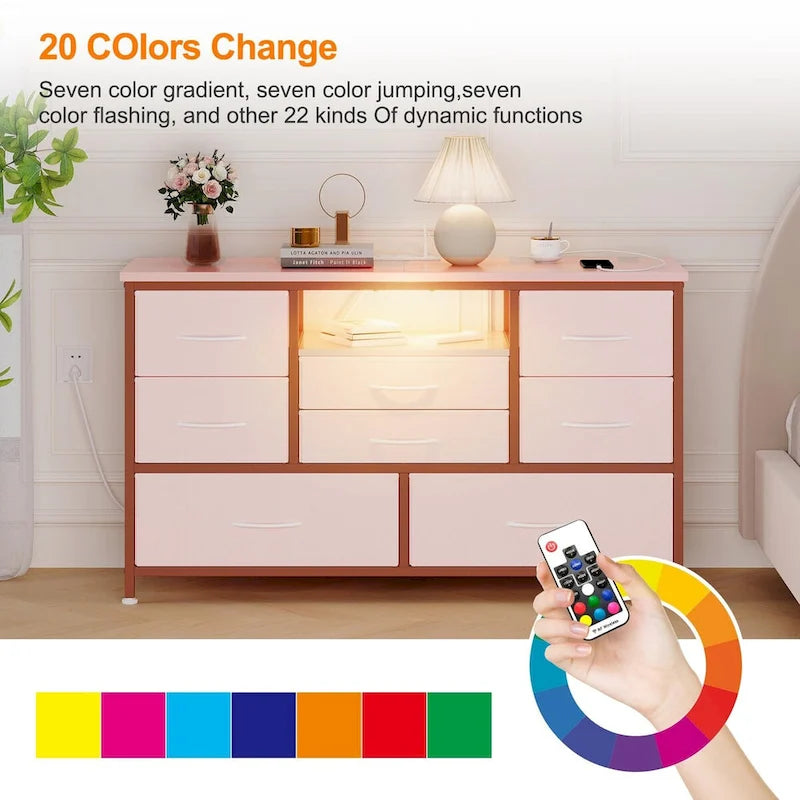 Commode à 8 tiroirs Meuble TV avec prise de courant et LED RVB – 55"