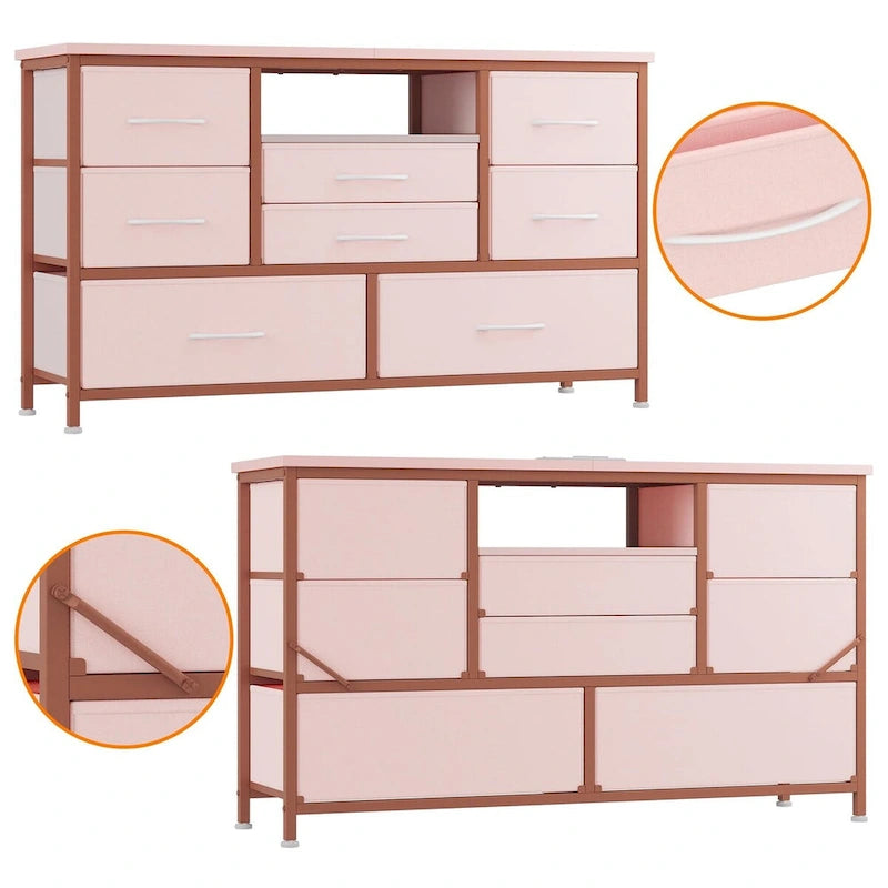 Commode à 8 tiroirs Meuble TV avec prise de courant et LED RVB – 55"