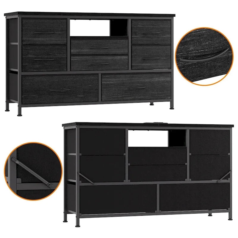 Commode à 8 tiroirs Meuble TV avec prise de courant et LED RVB – 55"