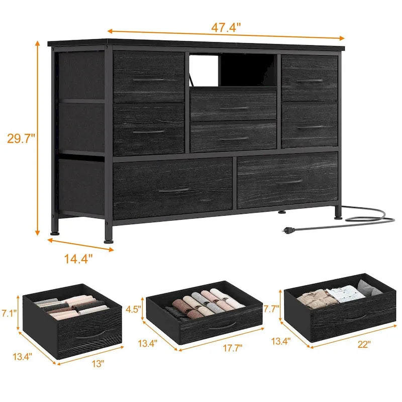 Commode à 8 tiroirs Meuble TV avec prise de courant et LED RVB – 55"