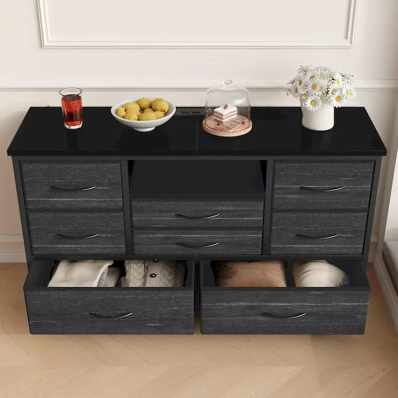 Commode à 8 tiroirs Meuble TV avec prise de courant et LED RVB – 55"