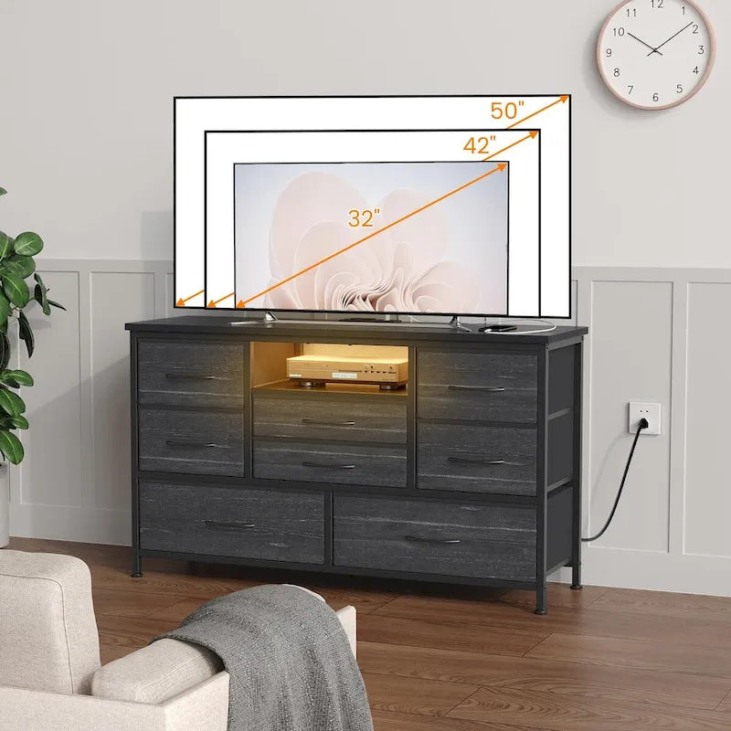 Commode à 8 tiroirs Meuble TV avec prise de courant et LED RVB – 55"