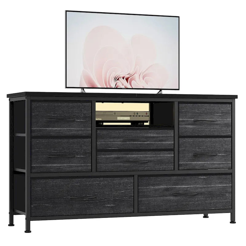 Commode à 8 tiroirs Meuble TV avec prise de courant et LED RVB – 55"