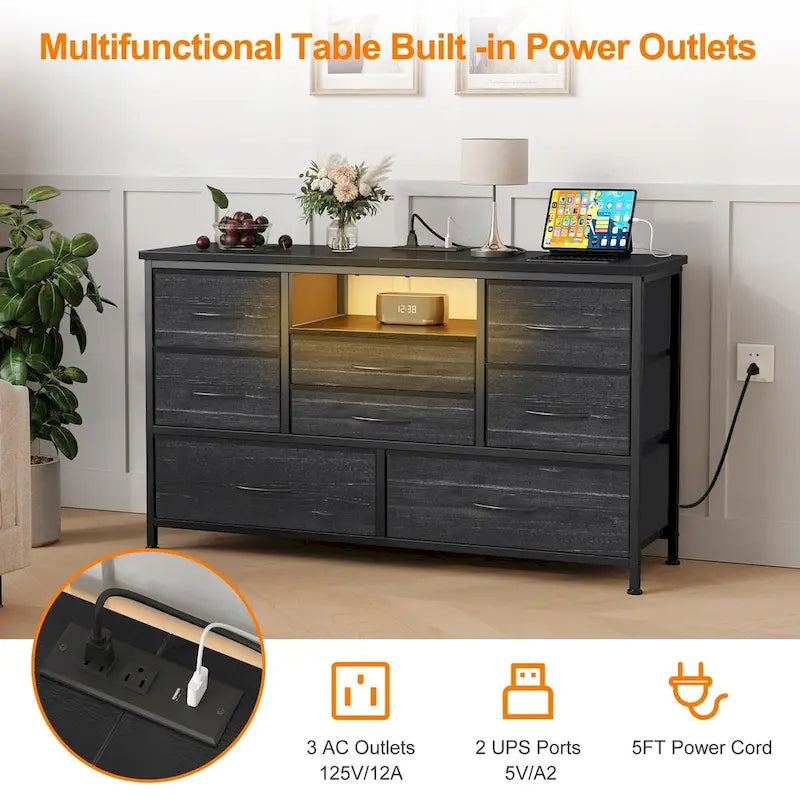 Commode à 8 tiroirs Meuble TV avec prise de courant et LED RVB – 55"