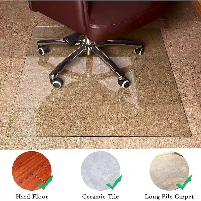 Tapis de chaise de bureau en verre trempé pour plancher de bois franc