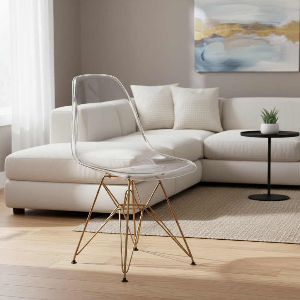 American Atelier Design Guild Living Clear Seat Gold Legs Banks Chair