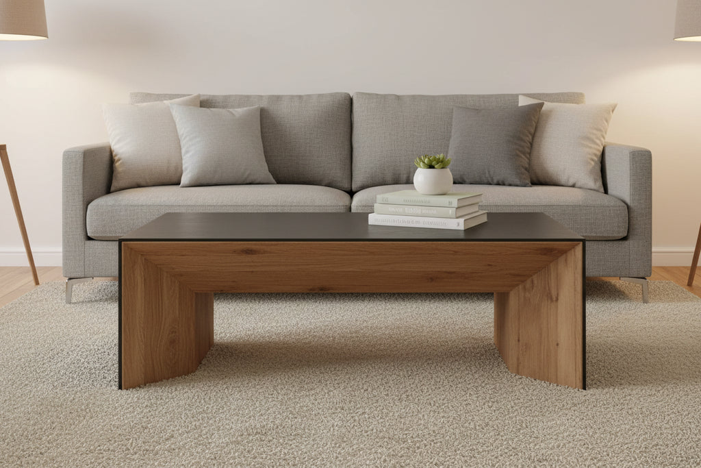 Tabor Natural Wood w/ Black Oak Waterfall Coffee Table - 53.0L x 30.0W x 18.0H