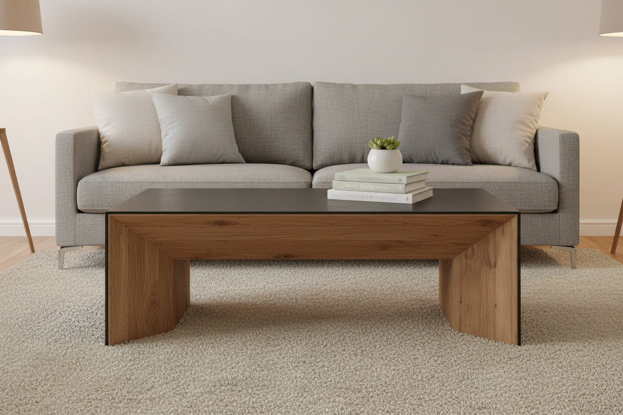 Tabor Natural Wood w/ Black Oak Waterfall Coffee Table - 53.0L x 30.0W x 18.0H