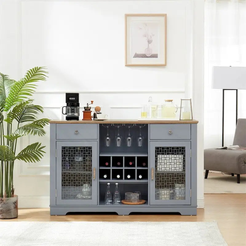 Buffet-vaisselier de style ferme moderne avec tiroirs et porte vitrée