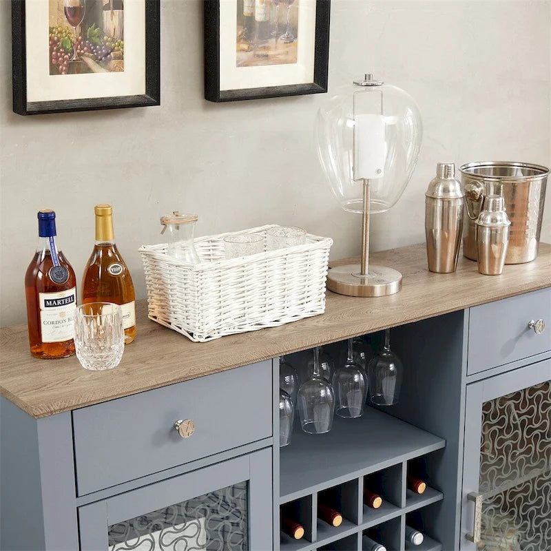 Buffet-vaisselier de style ferme moderne avec tiroirs et porte vitrée