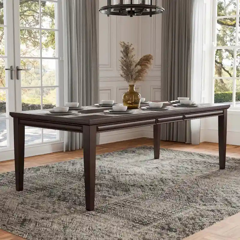 Table à manger extensible moderne en bois de 90 pouces avec rallonge de 18 pouces