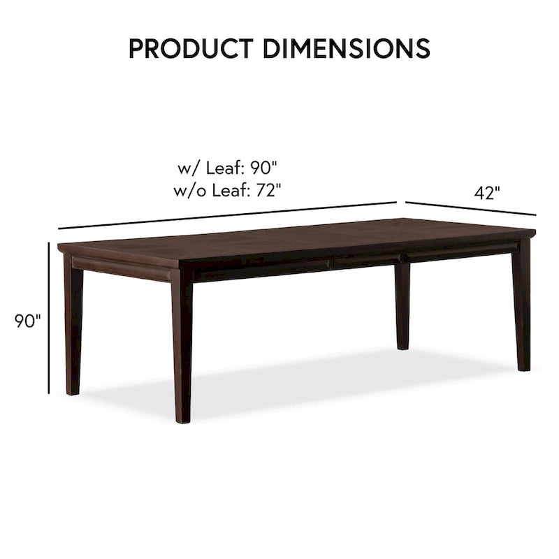 Table à manger extensible moderne en bois de 90 pouces avec rallonge de 18 pouces